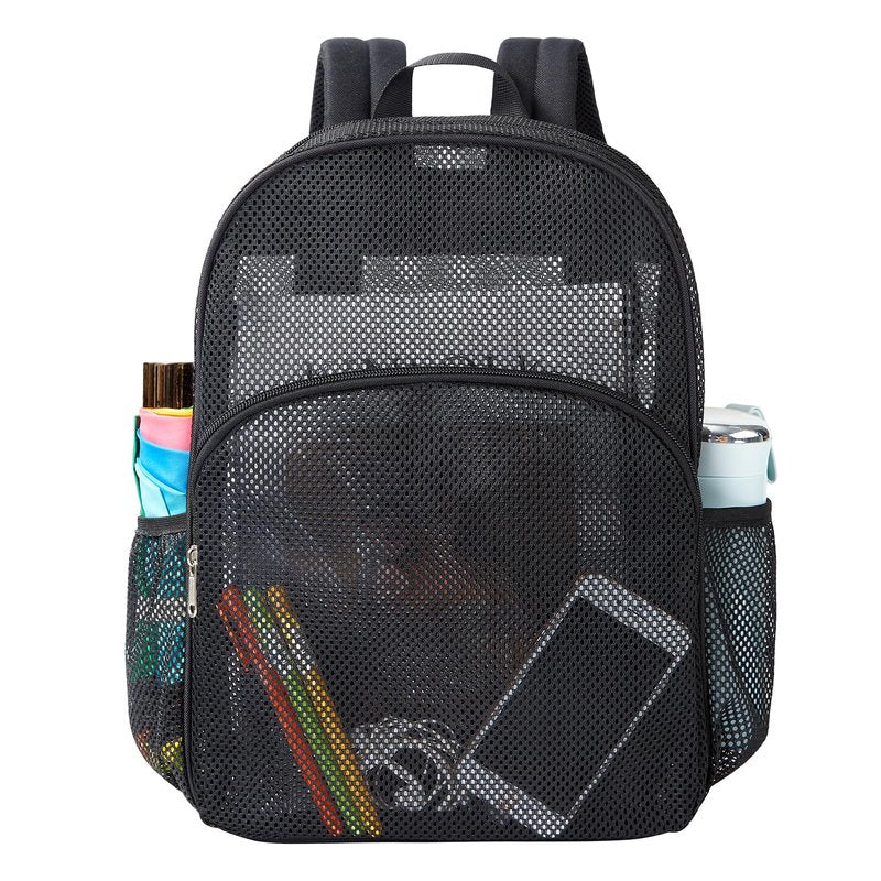 gdbis Heavy Duty Mesh Backpack, Semi- Transparent College Bookbag with Adjustable Padded Shoulder Straps, Lightweight Casual Daypack for College Workpalce Security - Black