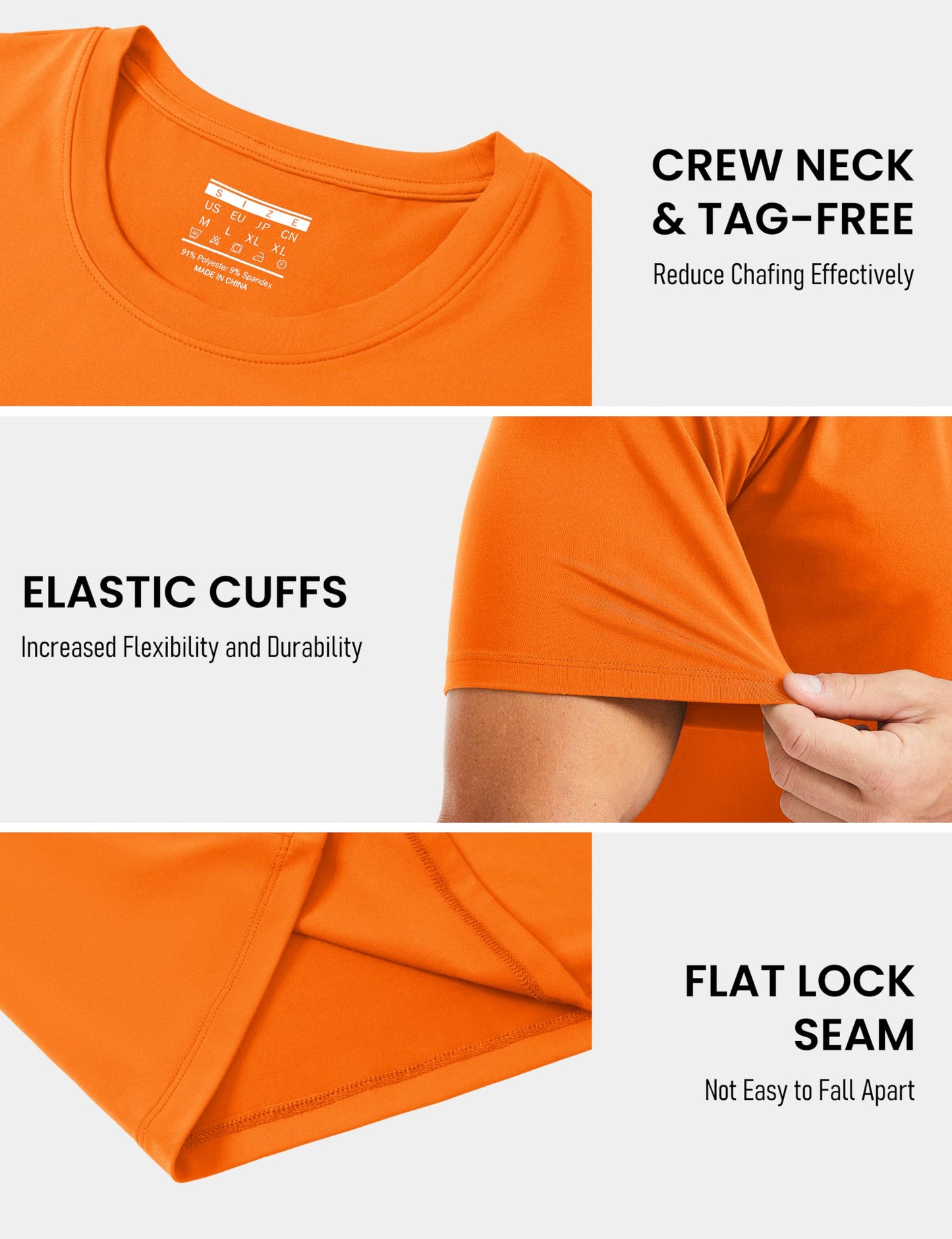 MAGCOMSEN Men's Short Sleeve Dry Fit Shirts Athletic Running Moisture Wicking Tee UPF 50+ Hiking Gym Tshirt Fluorescent Orange L