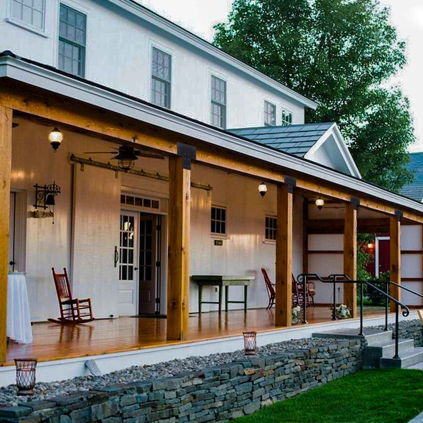 2PC 6x6 Post Cap Tie Bracket (Post 5.5"x5.5" / Beam 3.5"x5.5") – Heavy Duty Stainless Steel Wood Beam Connector, Post to Beam Support for Deck, Pergola, Patio – Black