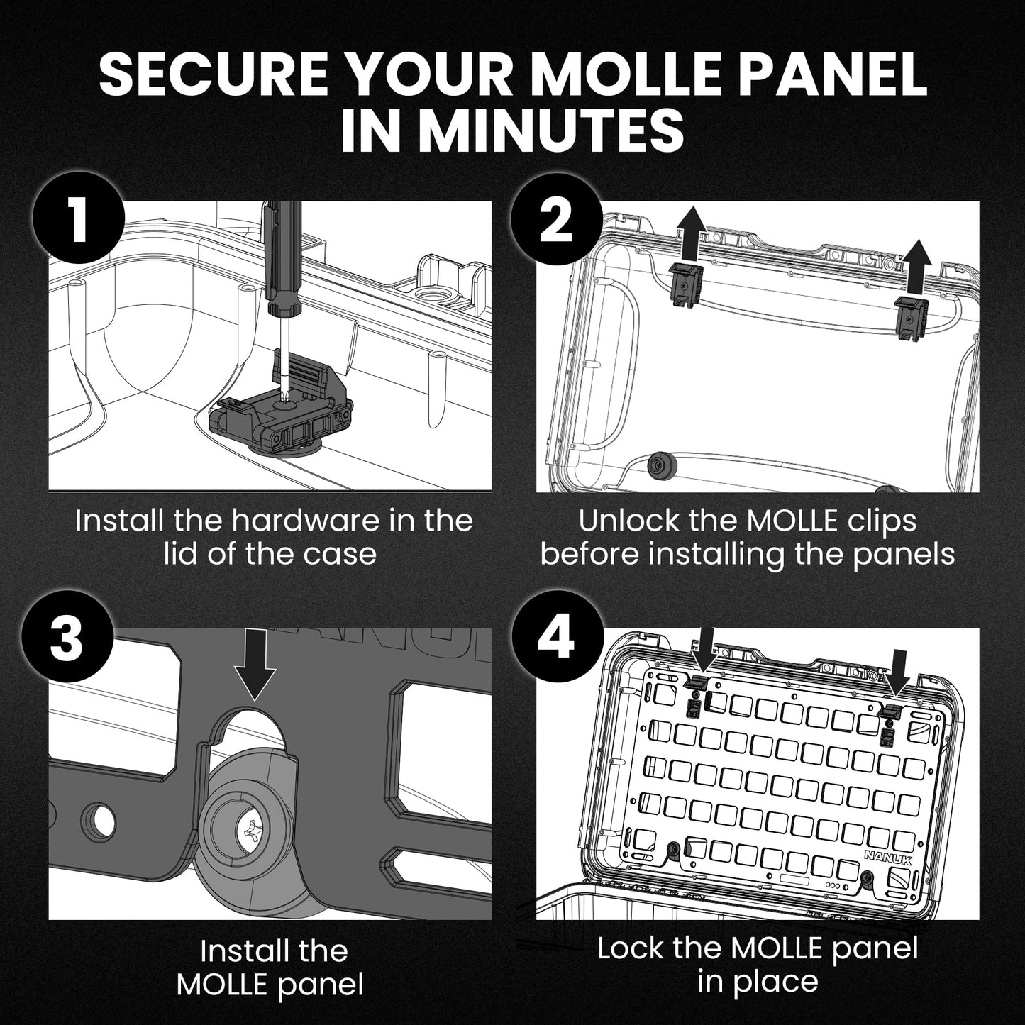 Nanuk Molle Panel Kit for 935 Case with Lightweight Resin Construction, Easy Installation, and Molle Accessory Compatibility (Black)