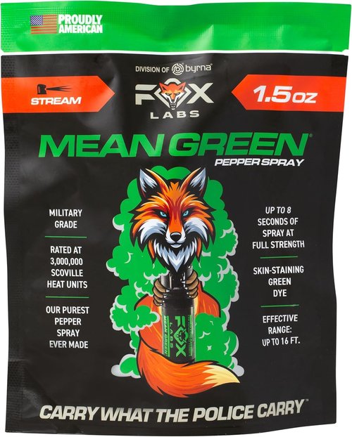 Fox Labs Mean Green Pepper Spray - Maximum Strength Self Defense Spray | 3,000,000 SHU | 1.2% MC / 6% OC | High Purity Formula with Green Staining Dye