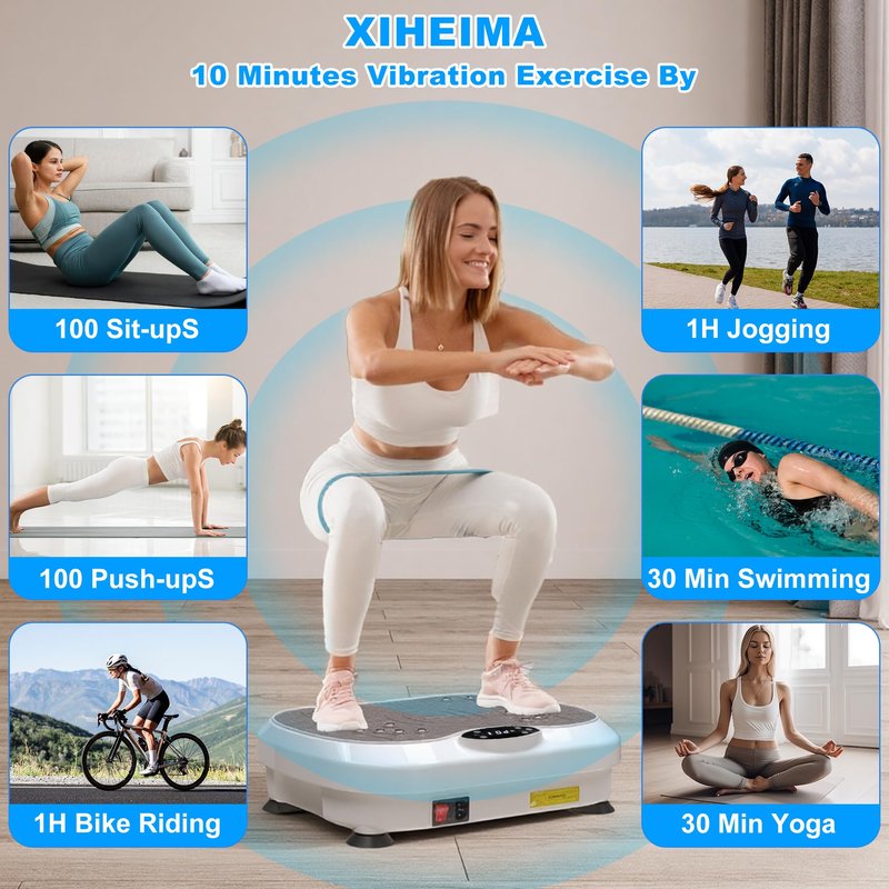XIHEIMA Vibration Plate Exercise Machine for Lymphatic Drainage, Whole Body Fitness Workout Equipment Stand Shake Board Sport Gym for Weight Loss Fat Burner for Women Men (White)