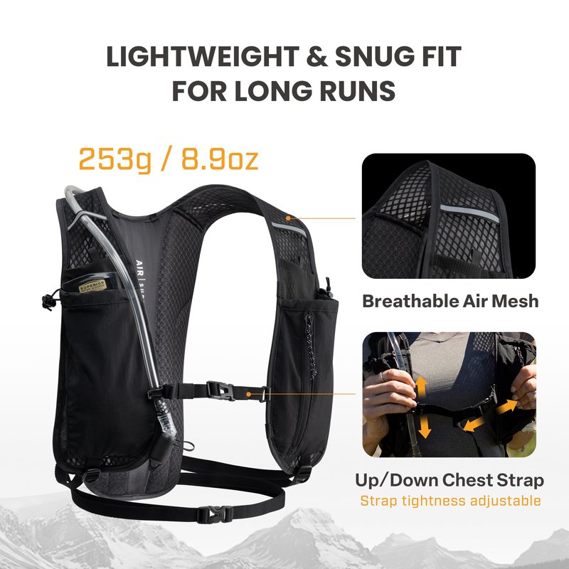 EVERFUN Hydration Backpack Running Vest Small Hiking Water Backpack with 1.5L Water Bladder, Lightweight Reflective Phone Holder Hydro Pack for Trail Running, Biking, Race, Marathons, Black