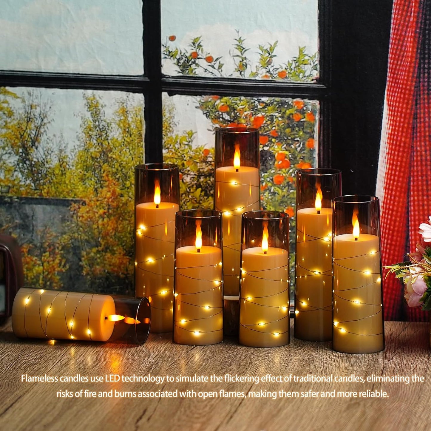 Flameless LED Pillar Candles Set - 9 Pcs White with Remote & Star String for Home Decor