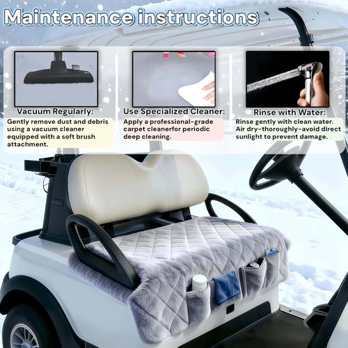 WUKO HUNT Golf Cart Seat Covers - Faux Fur Seat Blanket, with 4 Pockets, Non-Slip, Soft & Comfortable, Fit EZGO, Yamaha, Club Car and Other 2-Seat Golf Carts, All-Season, 51"x 33", Quilted Light Gray
