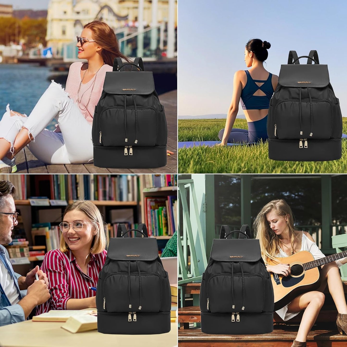 Seyfocnia Gym Backpack for Women - Lightweight Sports Bag with Shoe Compartment | Black