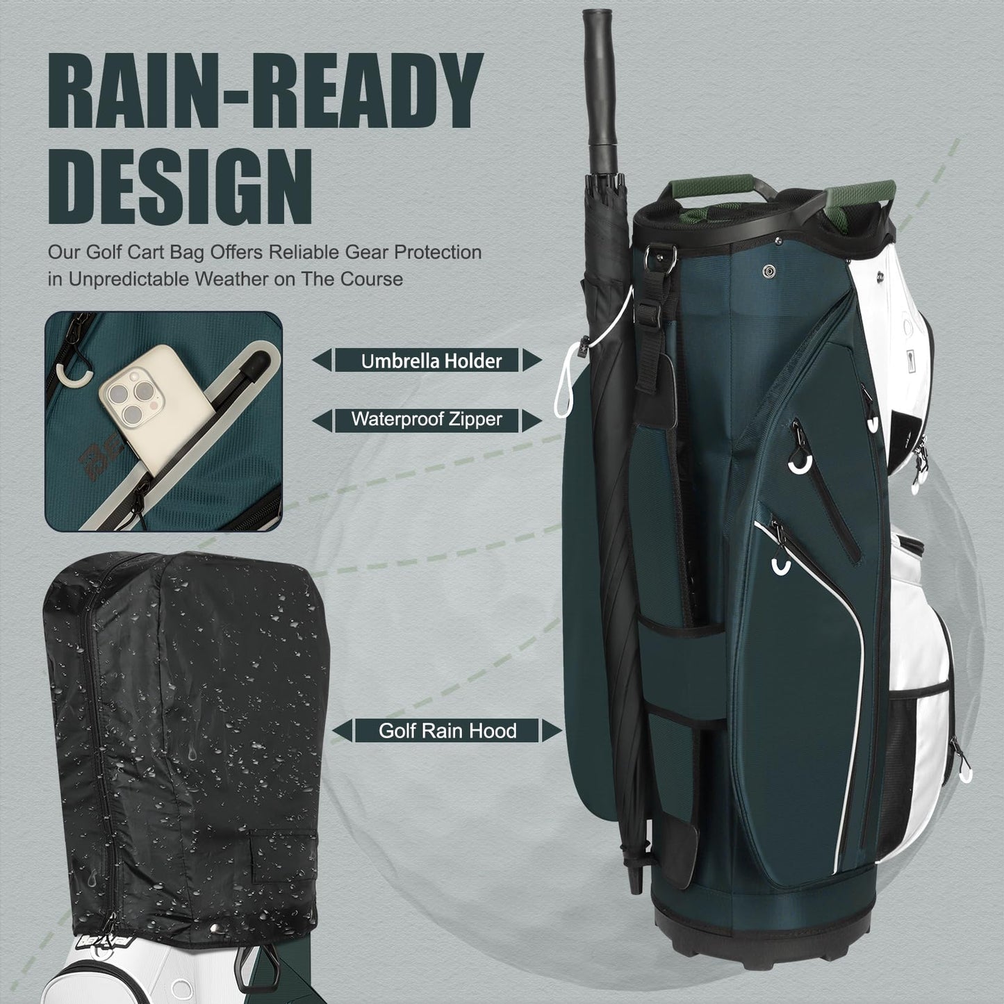 Beutyal Golf Cart Bag 15 Way Organizer Divider Top Cart Golf Club Bag for Men Women with Cooler, Handles and Rain Cover