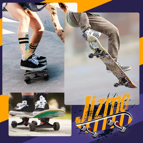 Jizmo Skateboard Trucks, Fits 7.75-8" Deck, Wheels 52mm, Bearings ABEC-9, Skateboard Pads, Hardware Tool Combo Starter Set - Black