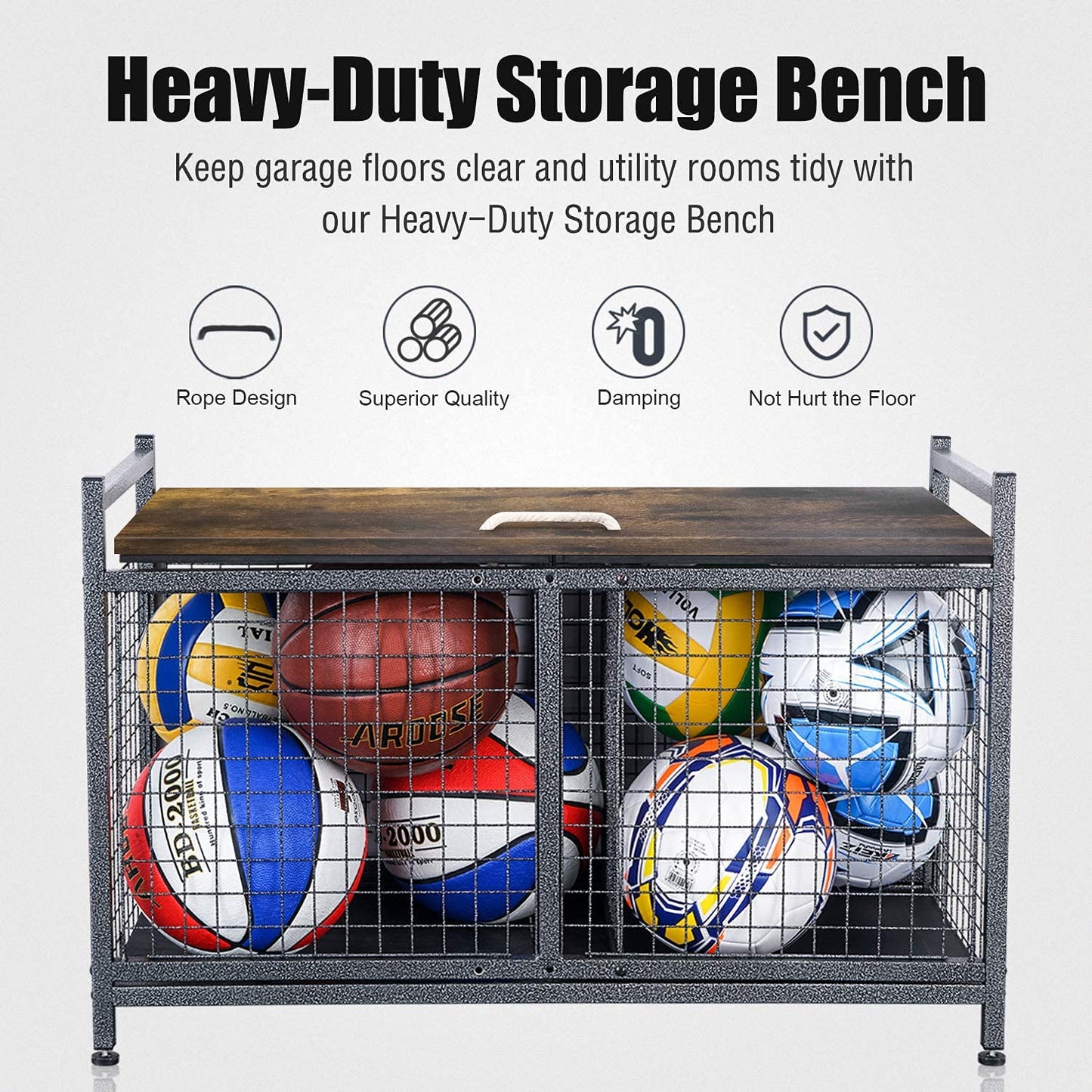 Mythinglogic Rolling Ball Storage Cart, Sports Equipment Storage Organizer for Garage/Basement/Entryway, Ball Storage Bin with Casters (Medium)
