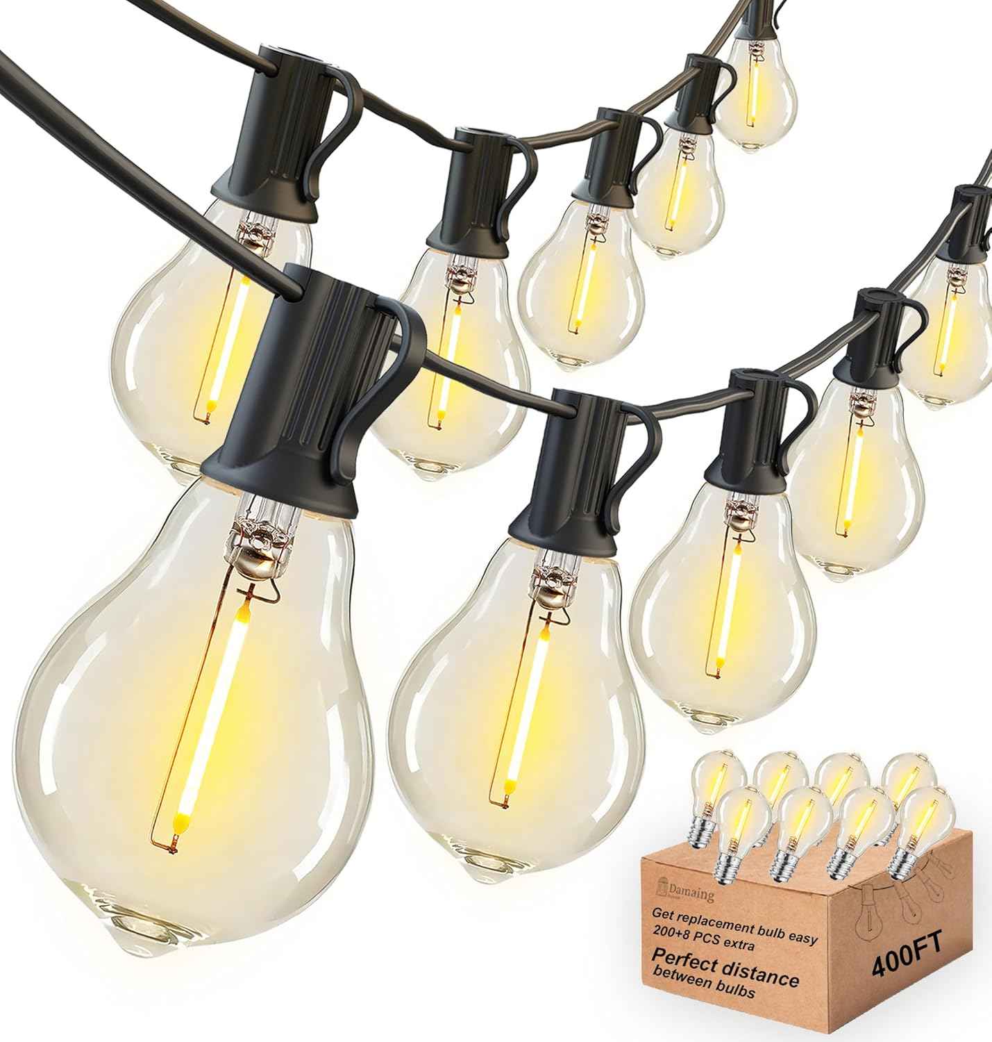 200FT Waterproof LED Outdoor String Lights with 100 Shatterproof Edison Bulbs - Dimmable Patio Decor for Backyard & Garden