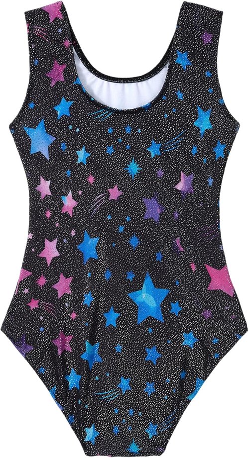 Domusgo Gymnastics Leotards - Sparkly Black One-Piece Tumbling Outfit for Girls Ages 10-12