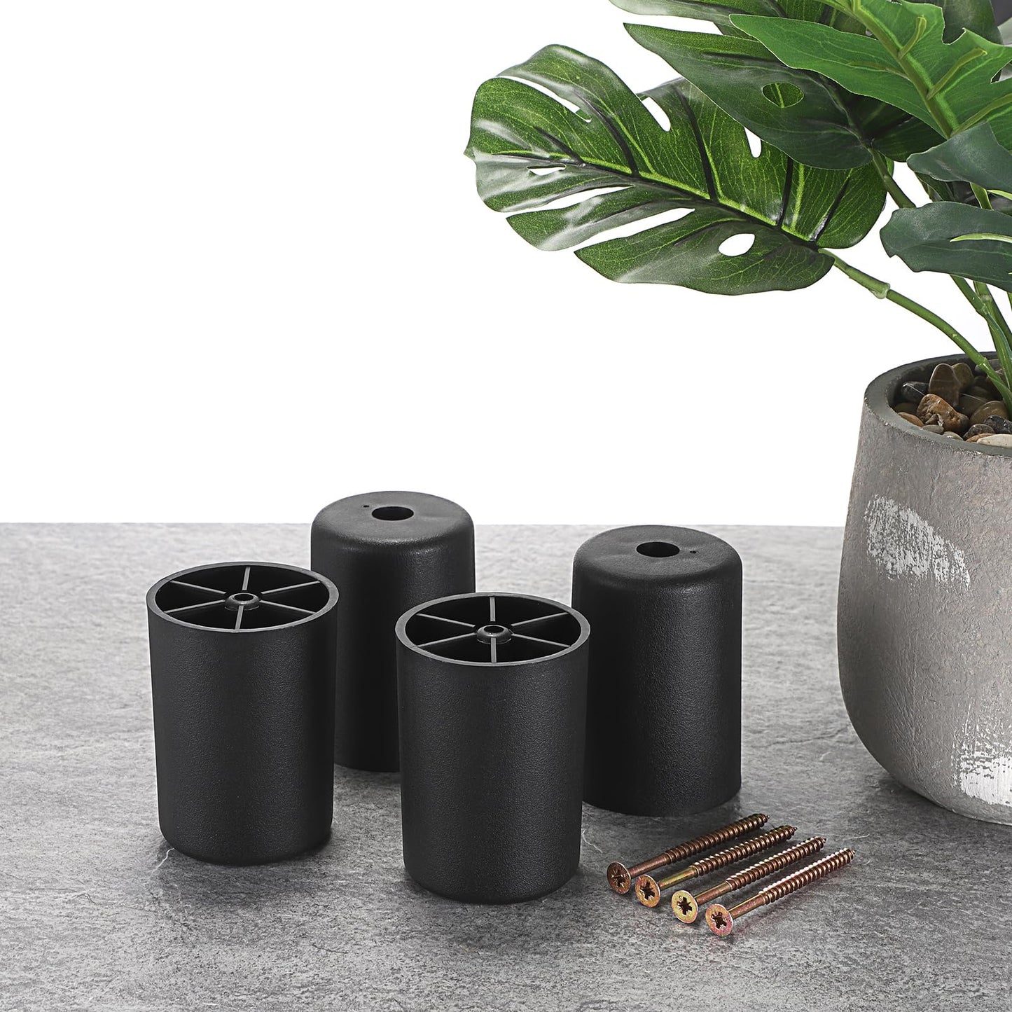 OwnMy 4PCS 3 Inch Plastic Furniture Legs Screw-in Plastic Sofa Legs Couch Legs Couch Feet Replacement Kit, Black Round Chair Legs for Coffee Table Cabinet Bed Risers