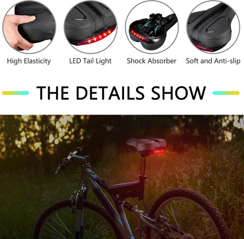 Large Comfortable Bike Seat | Wide Saddle with Shock Absorption & Memory Foam - Waterproof Leather Cover