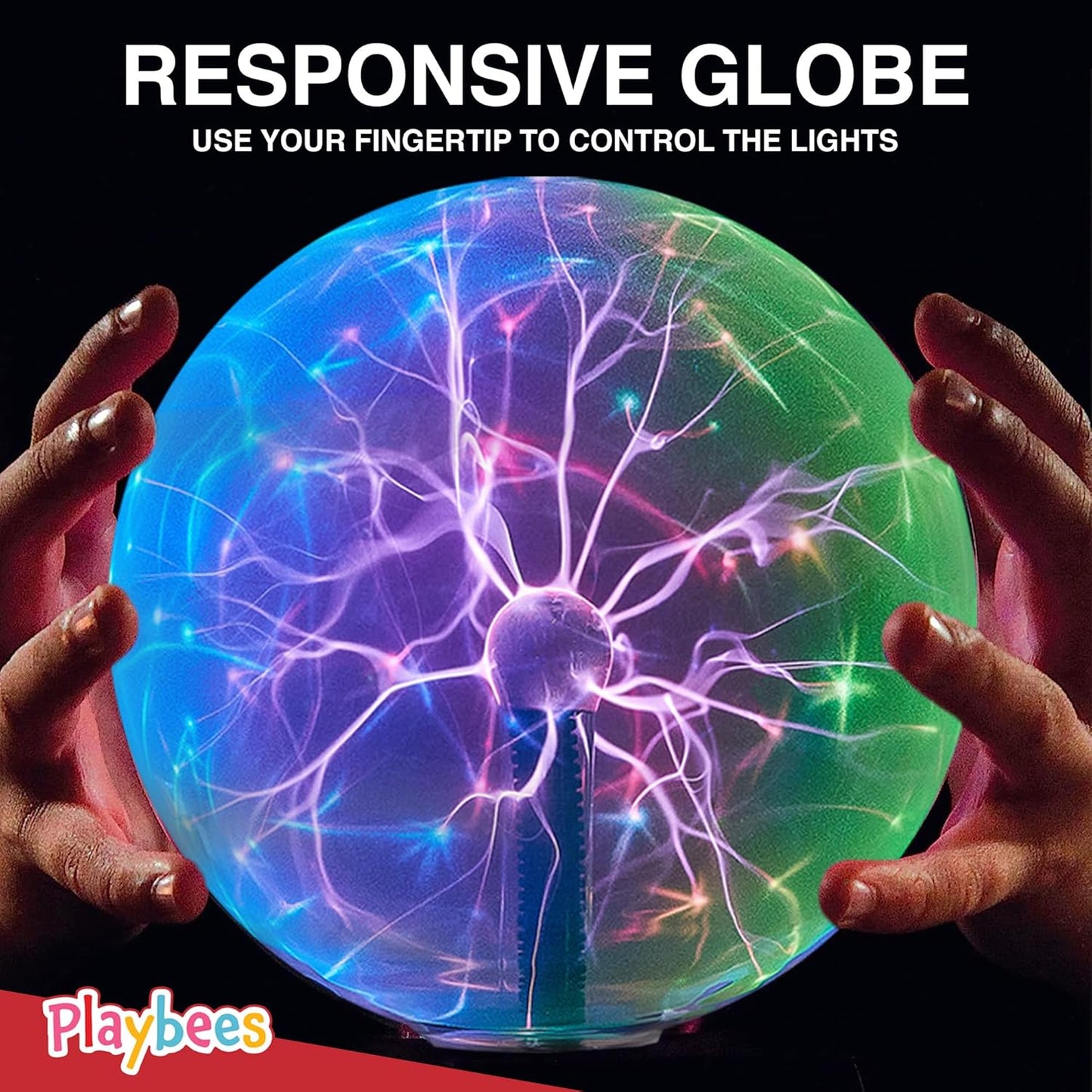 Playbees 7-Inch Colorful Plasma Ball - Tesla Coil Globe with Multicolor Lightning Effects for Parties & STEM Learning