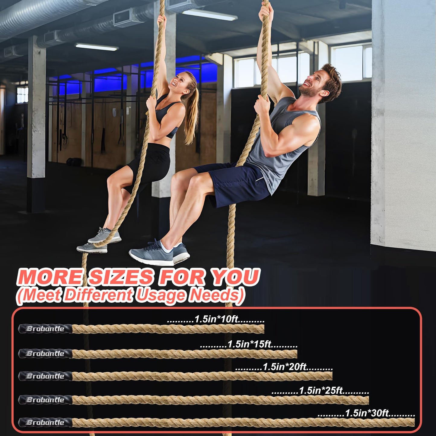 Brobantle Workout Fitness Climbing Rope 30ft, 1.5" Diameter Gym Climbing Rope for Strength Training,Exercise Climbing Rope for Adults Outdoor Indoor