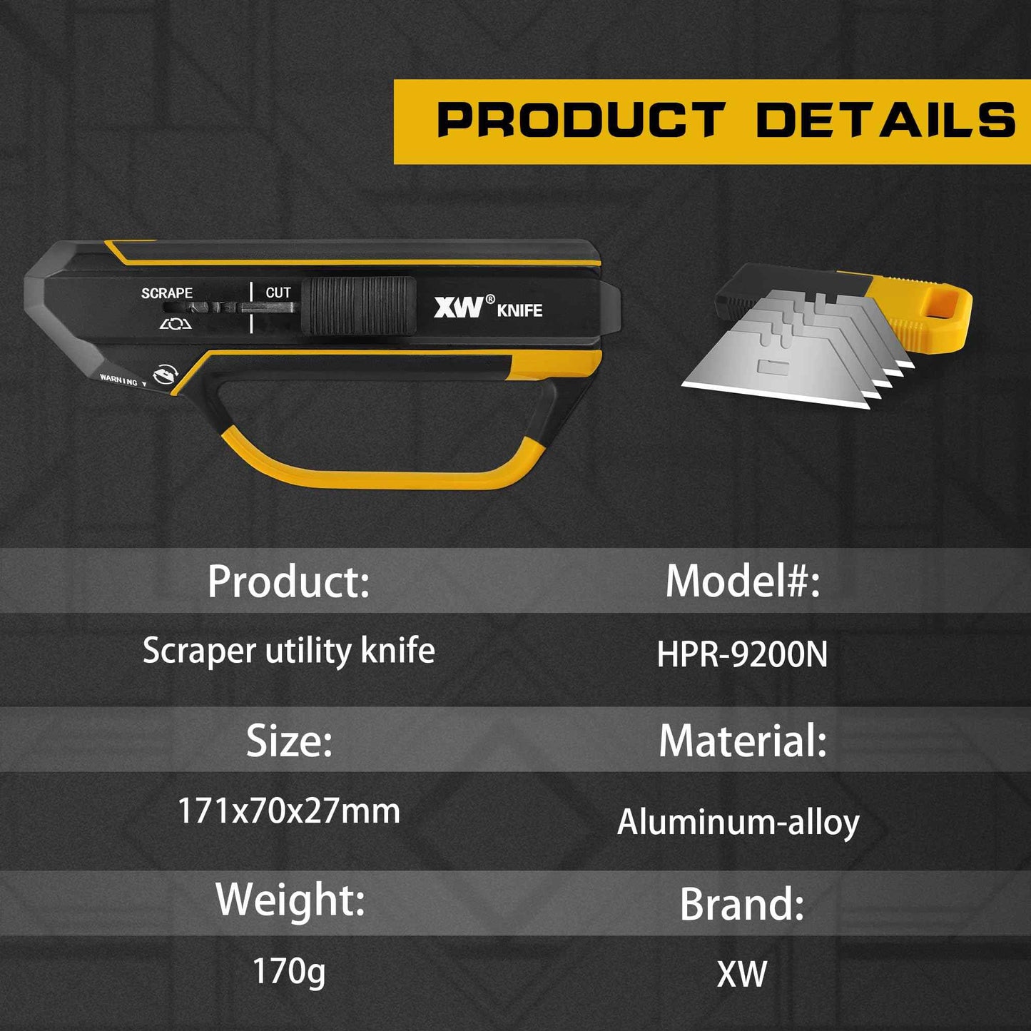 XW Aluminum Alloy Scraper Utility Knife, 2-in-1 Cutter with 10 Extra SK5 Replacement Blades Refill