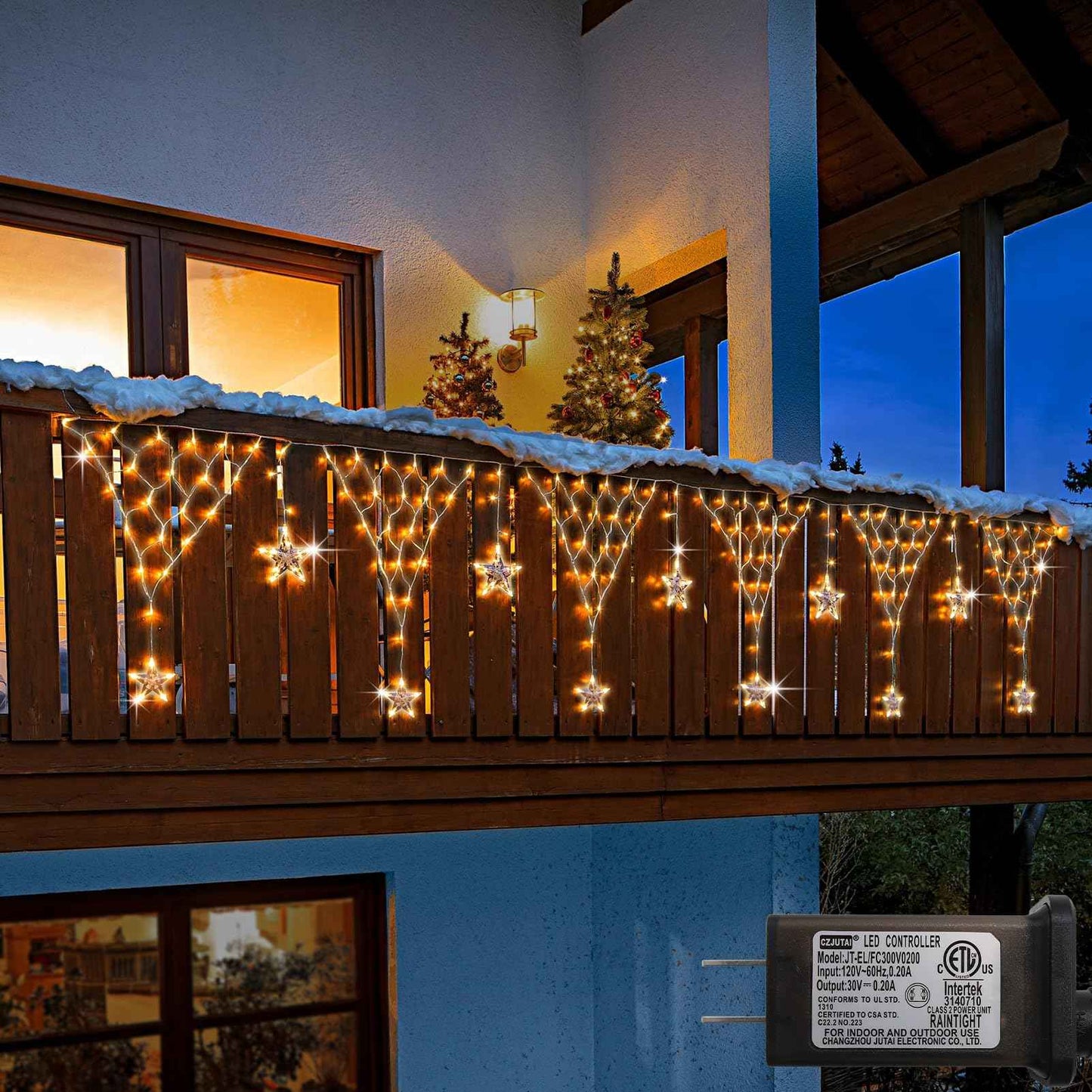 DBFAIRY Christmas Net Lights,196 LED 13.1x1.9Ft Waterproof Outdoor Christmas Lights Net Mesh Light Mains Powered Timer Built in LED Net Light Holiday Decor for Balcony Fence Roof Railing Wall