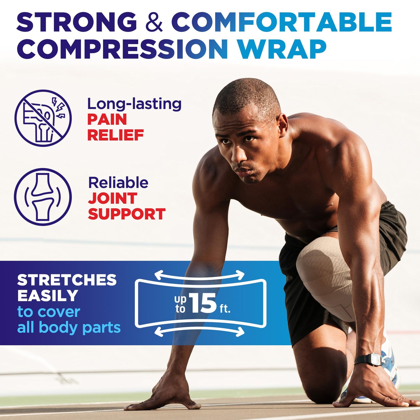 Premium Elastic Bandage Wrap - 6” (5pk) - Strong Compression - Self-Closing Reusable Bandages for Legs, Knee, Back, Abdomen, Lymphedema - Body Wrap - for First Aid Kit and After Surgery Recovery