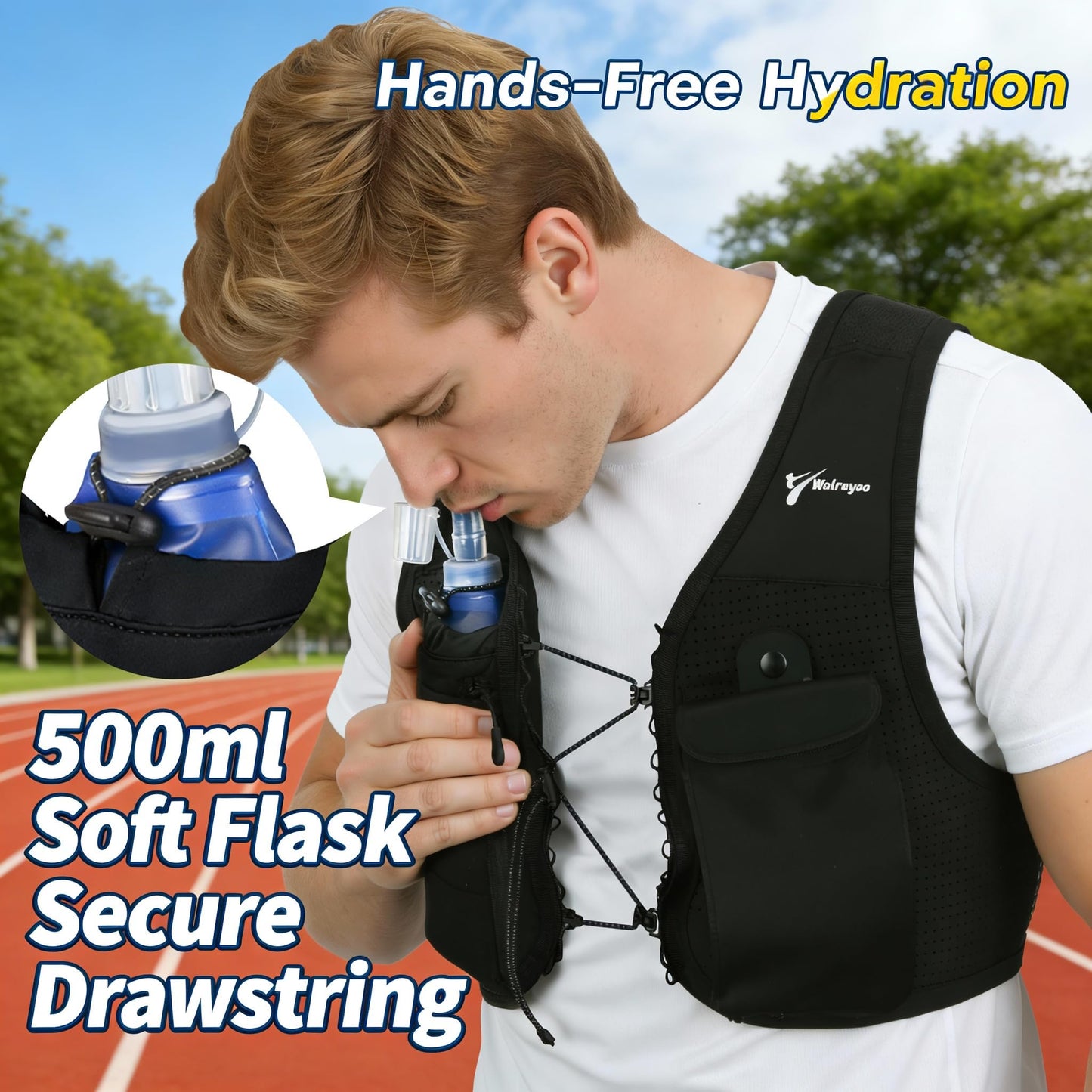 Running Vest for Women Men, 10L Lightweight Hydration Vest, Adjustable Elasticated Crisscrosses, Front Phone Pocket, Running Vest with 500ml Soft Flask for Marathon, Training Runs (Medium-Large)