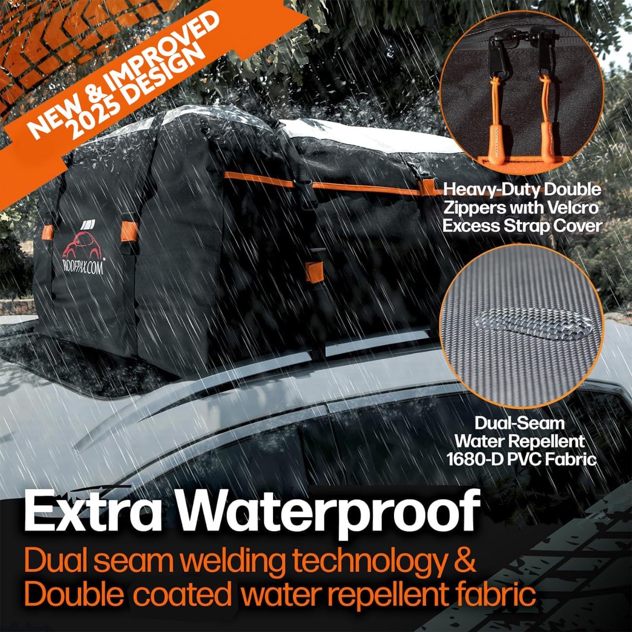 RoofPax Expandable Rooftop Cargo Carrier Bag - Waterproof 15/19 Cft Storage with Double Zippers & Heavy-Duty Straps