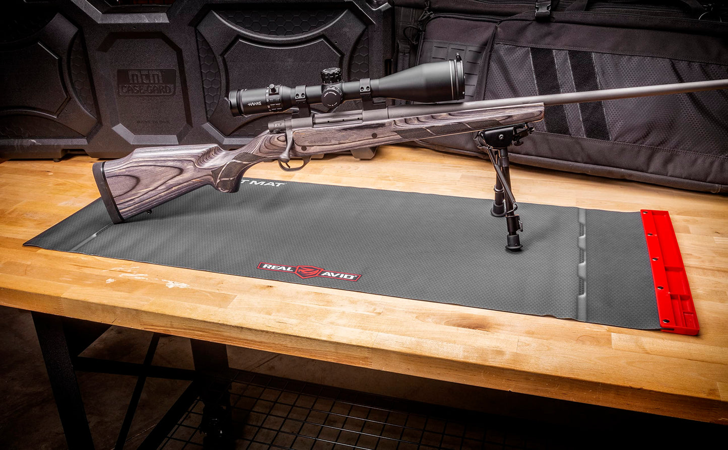 Real Avid Universal Smart Mat - 43x16”, Large Gun Cleaning Mat with Integrated Red Parts Tray, Gun Oil Resistant, Non-Slip, Padded Cleaning Mat