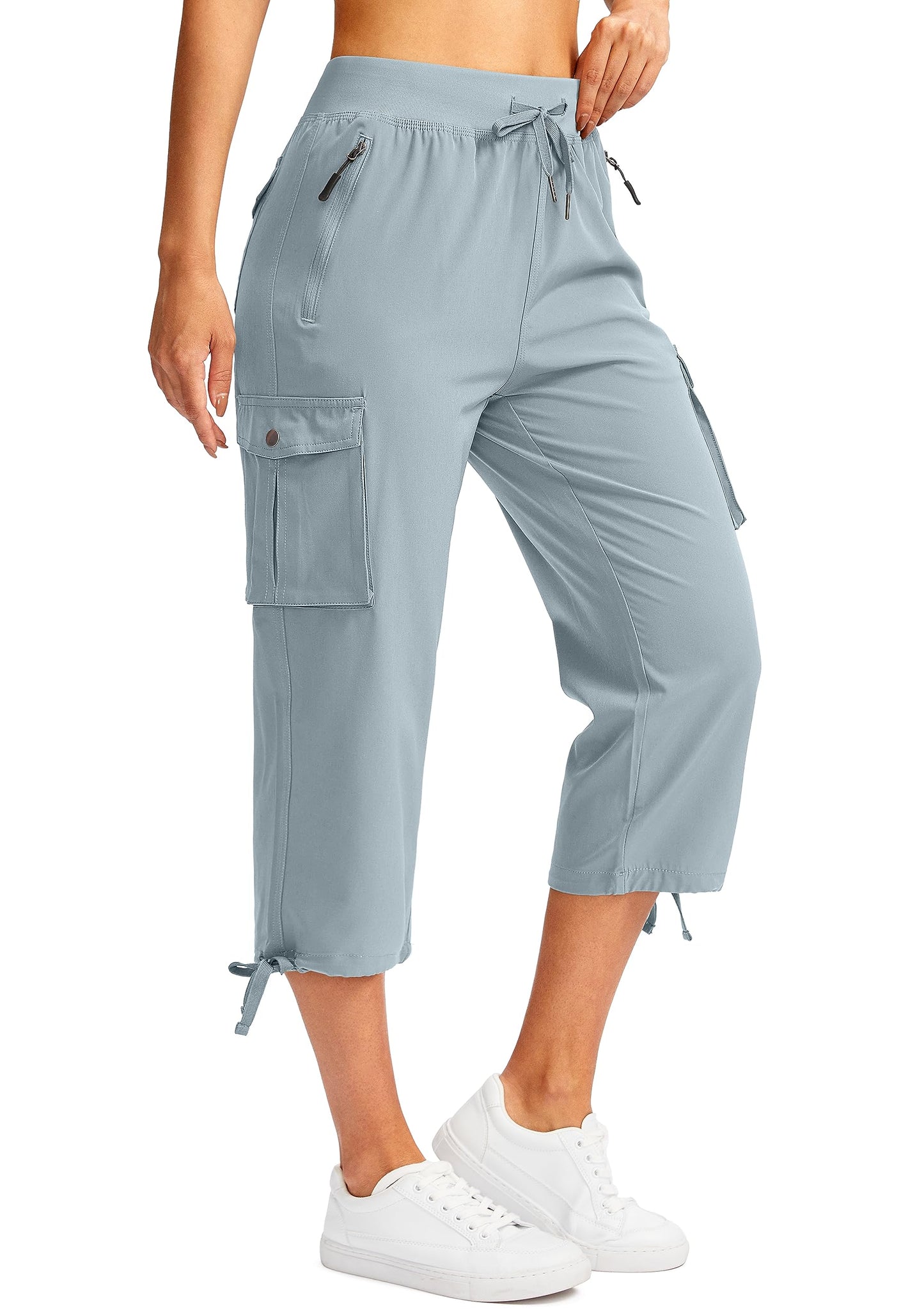 Soothfeel Women's Cargo Capris Pants with 6 Pockets Lightweight Quick Dry Travel Hiking Summer Pants for Women Casual (Light Grey, XXL)