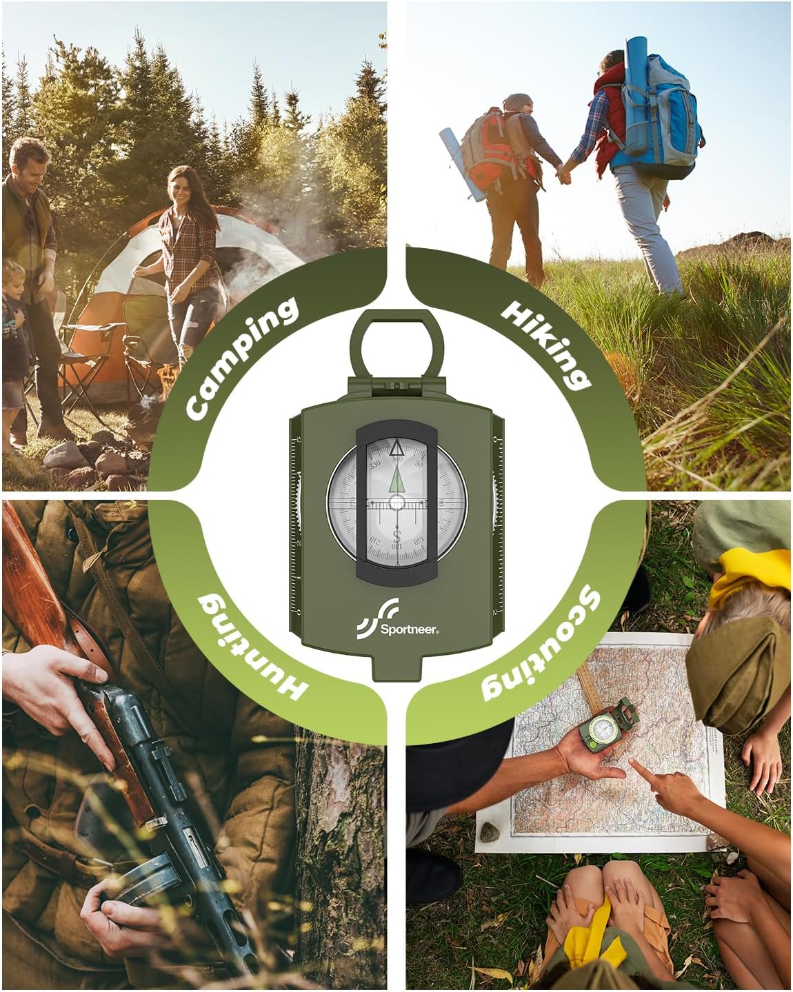 Sportneer Compass - Accurate Lightweight Orienteering Compass with Glow-in-the-Dark Feature | Waterproof Hiking Essential