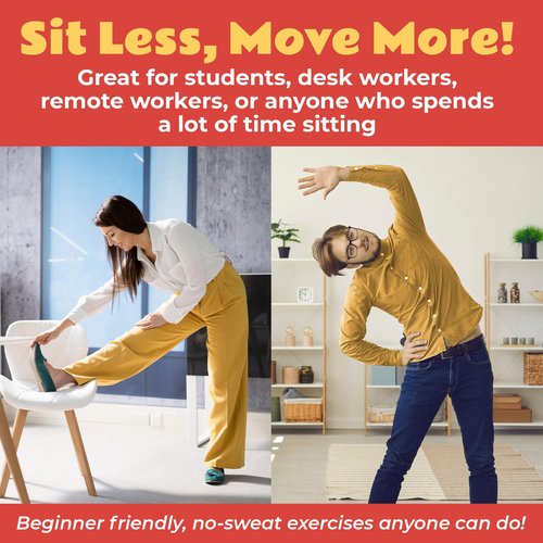 75 Desk Workout Cards – Move More at Work with 50 Easy Bodyweight Exercises & 25 Stretches – Compact 3.5" x 2.5” Chair Exercise Cards for Home or Office - No Equipment Needed and Beginner Friendly