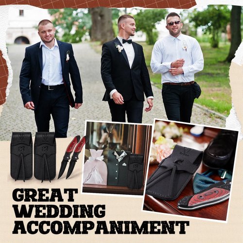 Abbylike 6 Set Groomsmen Gifts Personalized Groomsmen Pocket Knife with Leather Sheaths Mini Folding Knives Proposal Gifts for Wedding Party Favors(Elegant,Red)