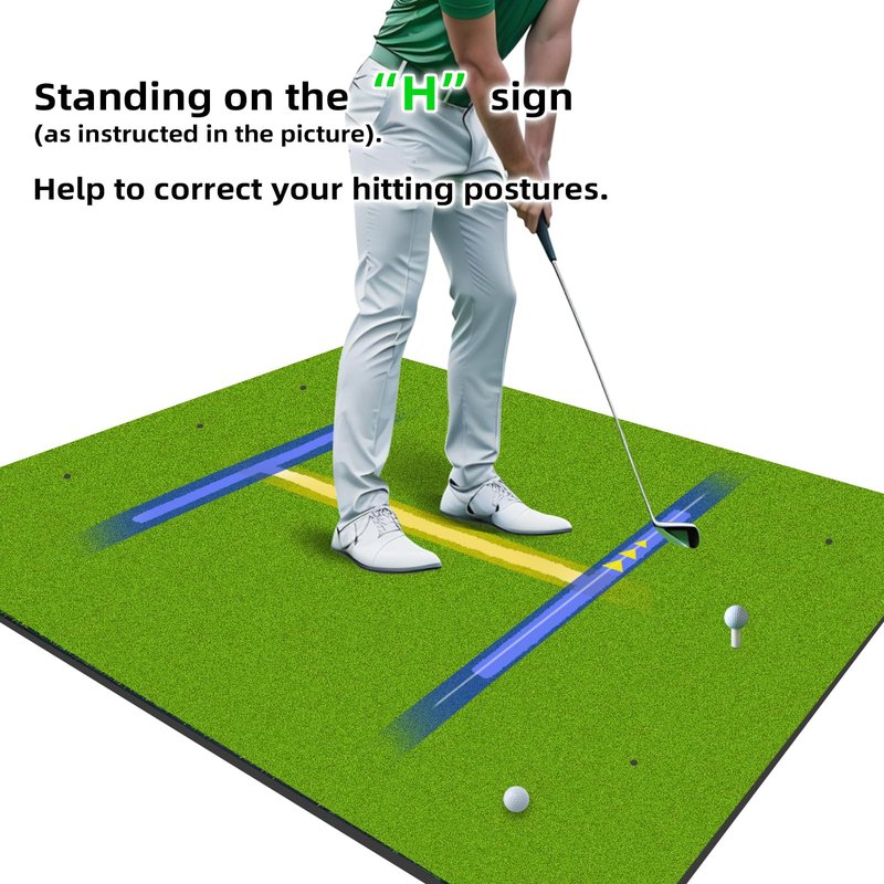 AIPSET Golf Mat 5x4ft Thicken Golf Hitting Mats Outdoor, Golf Practice Swing Mat, Golf Stance Mat, Golf Training Aid, Non-Slip/High-Elastic Base, w/ 10 Golf Tees & 8 Golf Balls