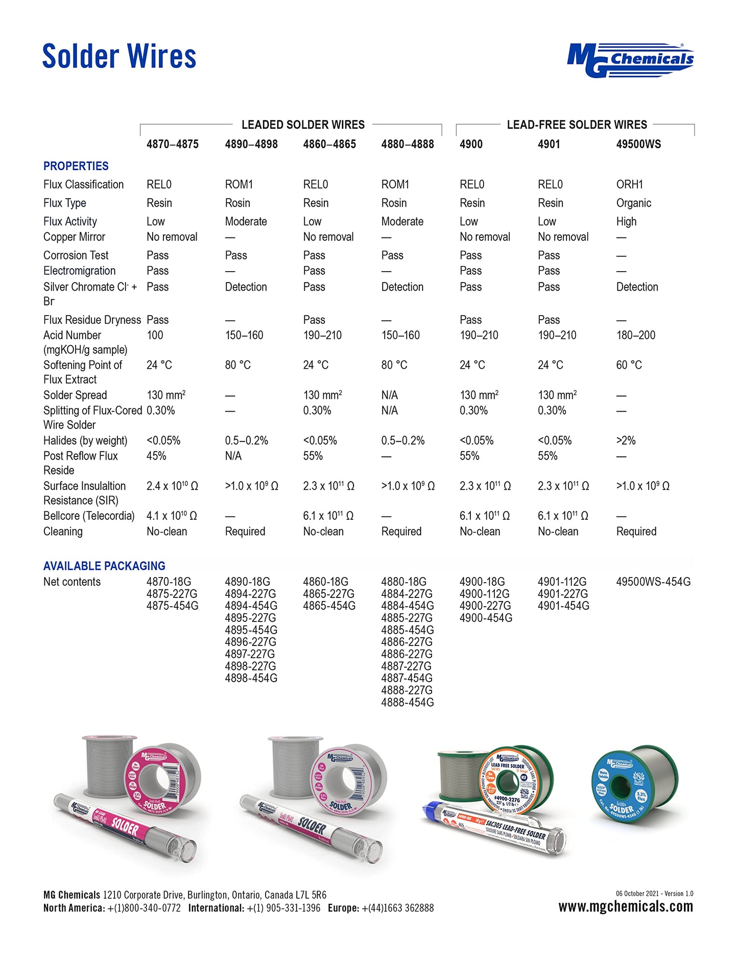 MG Chemicals - 4900-227G SAC305, 96.3% Tin, 0.7% Copper, 3% Silver, No Clean Lead Free Solder, 0.032" Diameter, 1/2 lbs Spool