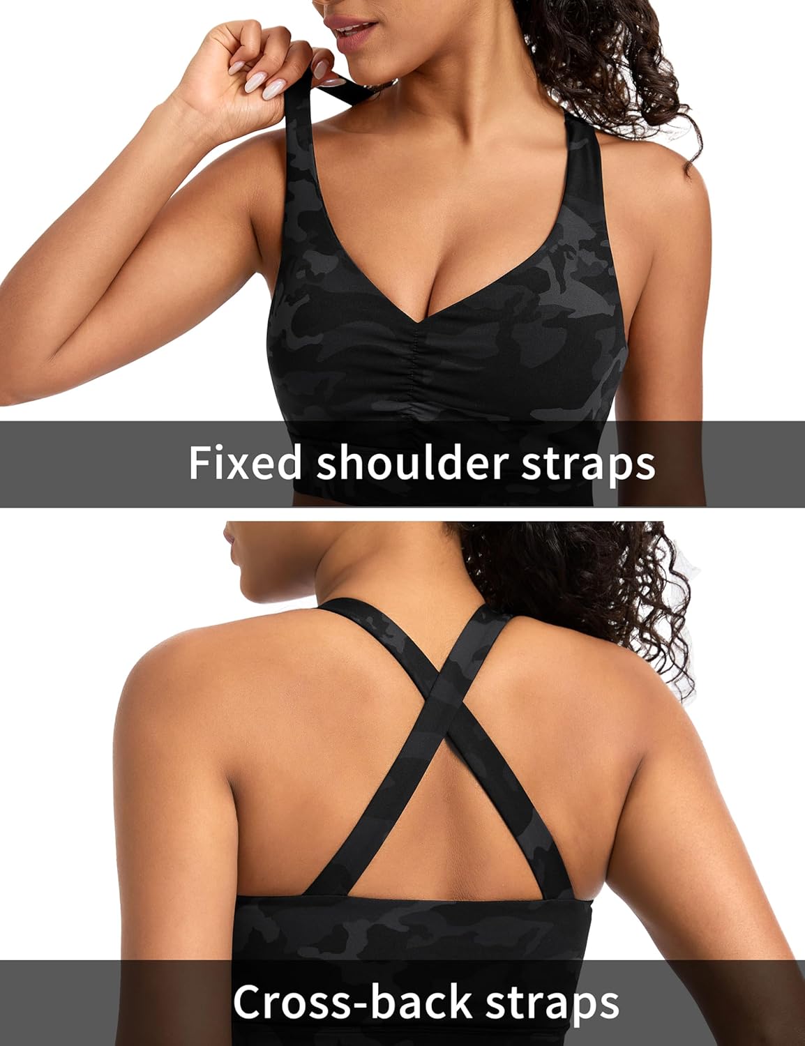 The Gym People Women's Cross Back Sports Bra - V Neck, Wide Straps, Removable Pads | Yoga Crop Top