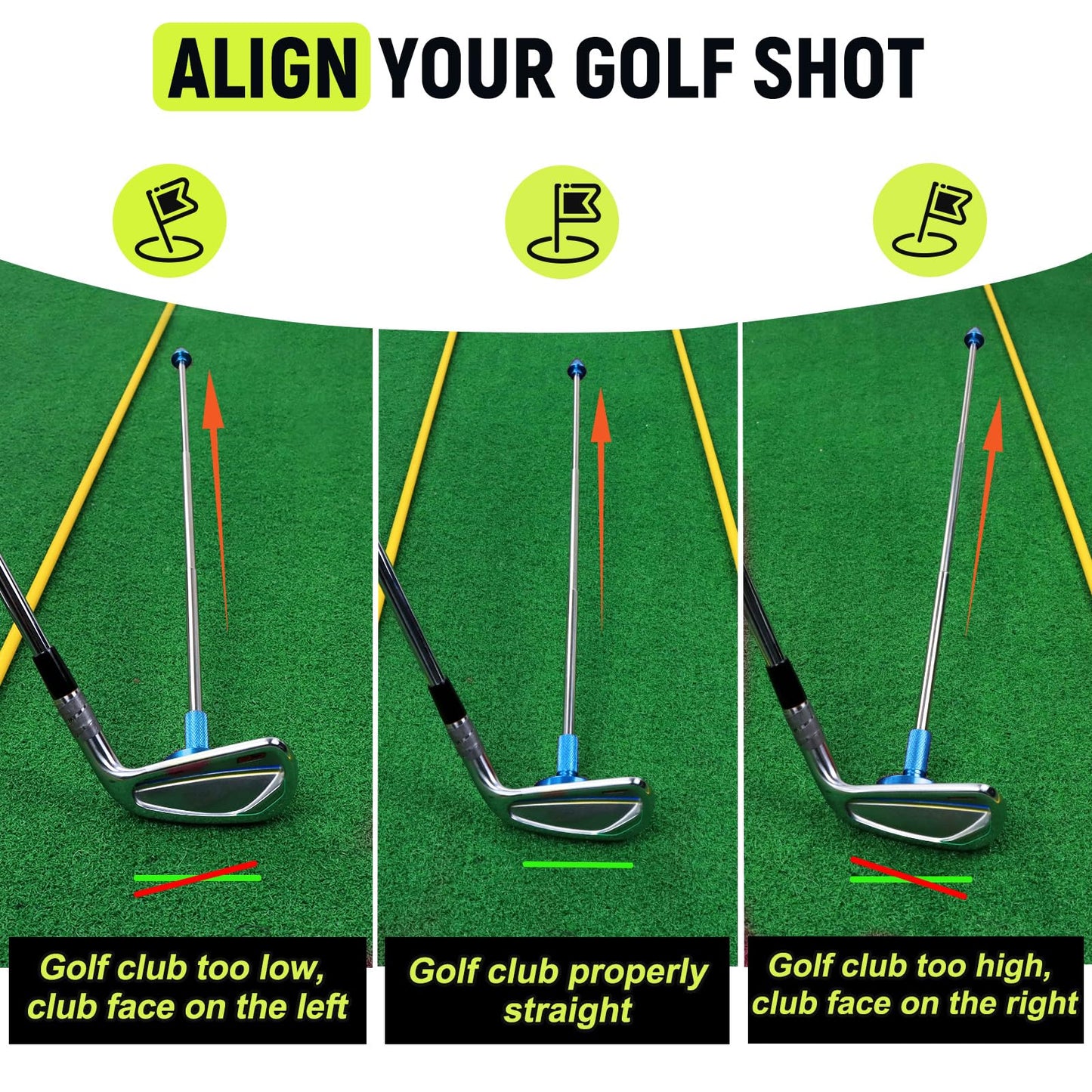 THE GOLFER STORE Golf Alignment Rods, Golf Club Alignment Stick Corrector Magnetic Golf Swing Trainer Aid Help Visualize and Align Your Golf Shot Length Adjustments
