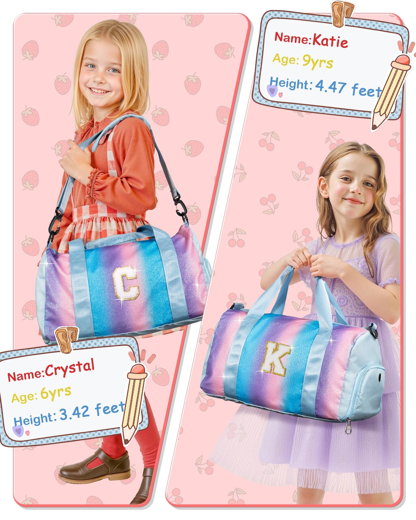 Vogewood Birthday Gift for Granddaughter-Girl Gym Bag with Shoe Compartment, Kid Personalized Weekender Overnight Bags, Initial Travel Tote with Makeup Pouch,Gifts for Girls (Letter Z)