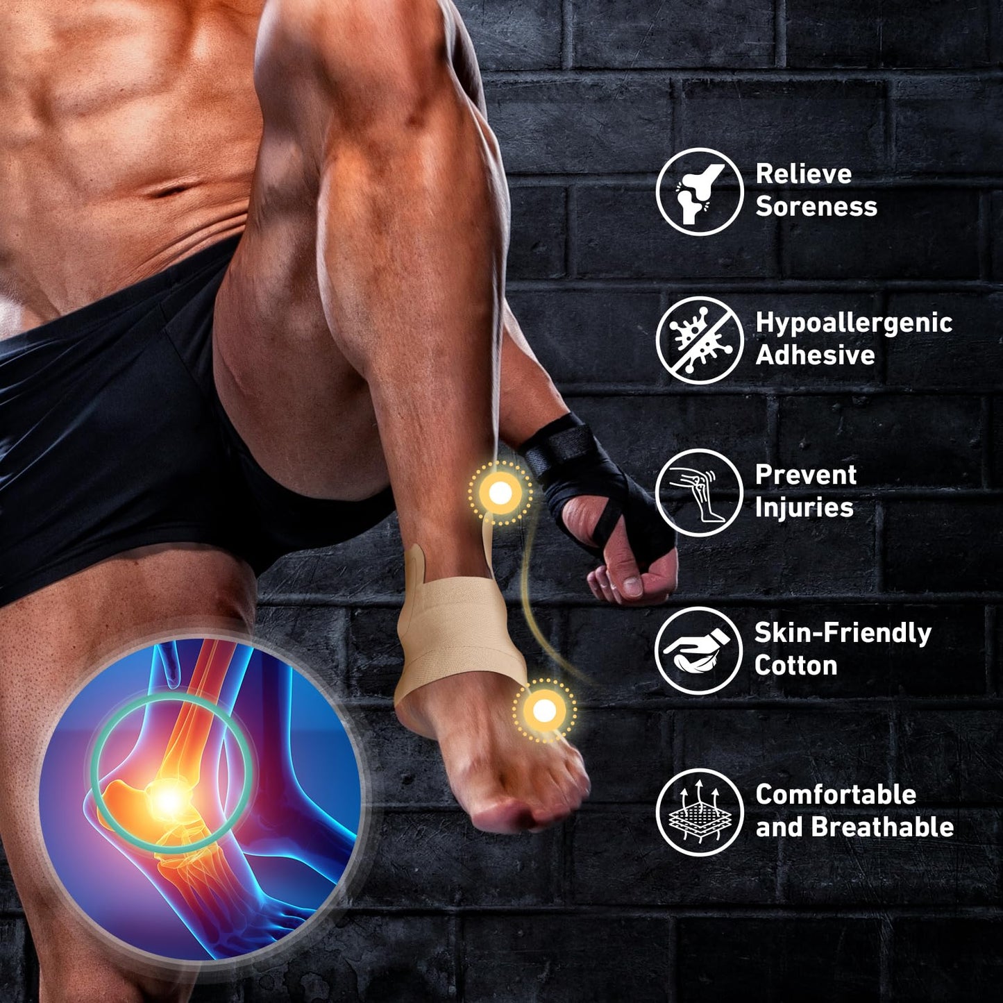 Kinesiology Tape for Ankle, KTQUICK 12 Count Ankle Tape Precut, Original Cotton Waterproof & Breathable, Enhance Elastic Kinesiology Athletic Tape for Ankle Support and Muscle to More Sports (Beige)