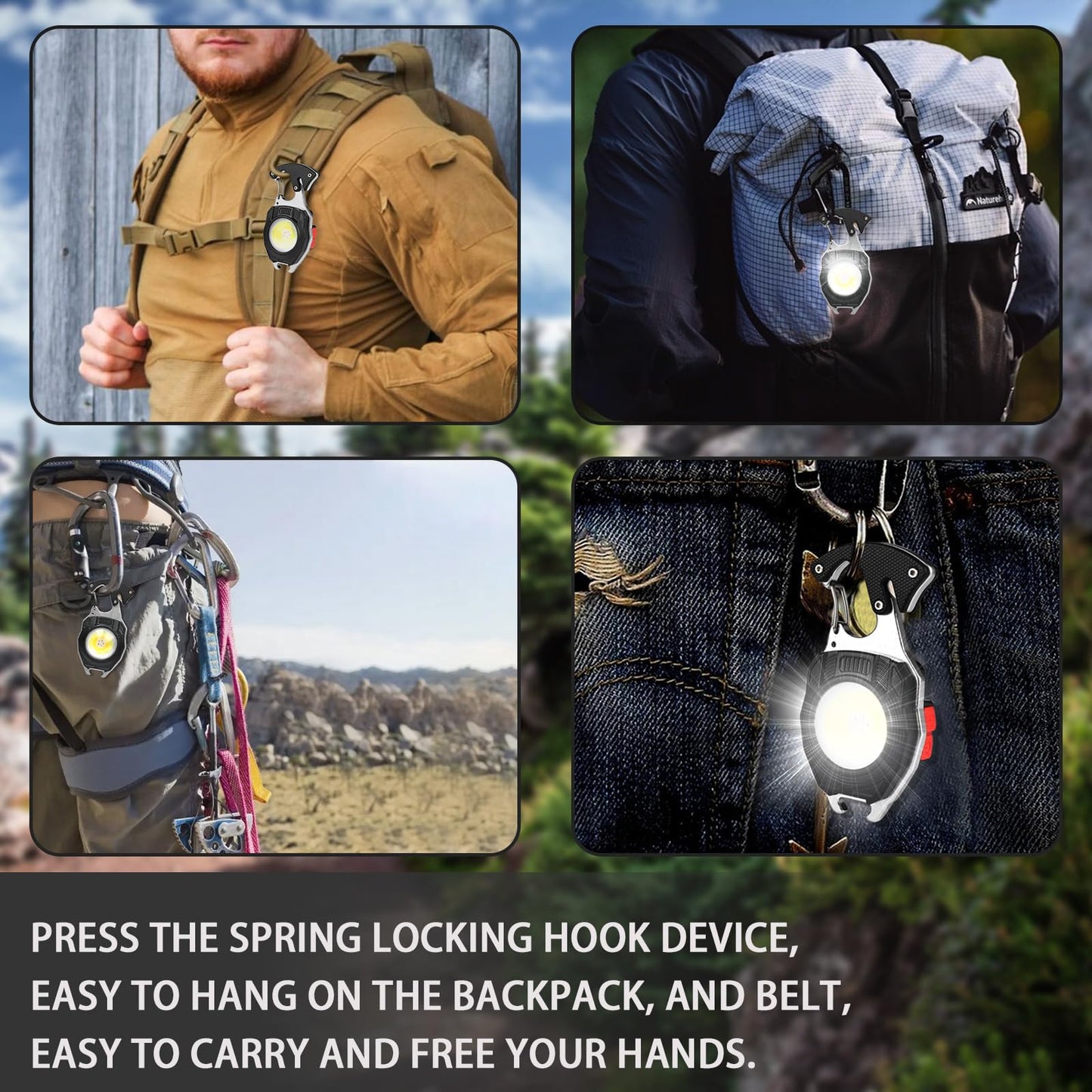 CHICES COB Keychain Work Light Flashlight - Rechargeable Multitool Camping Fire Starter 7modes 1600 Lumens for Emergency Survival Hiking Gear,Walking Dogs EDC for Men,Outdoor Enthusiasts(2Pack)