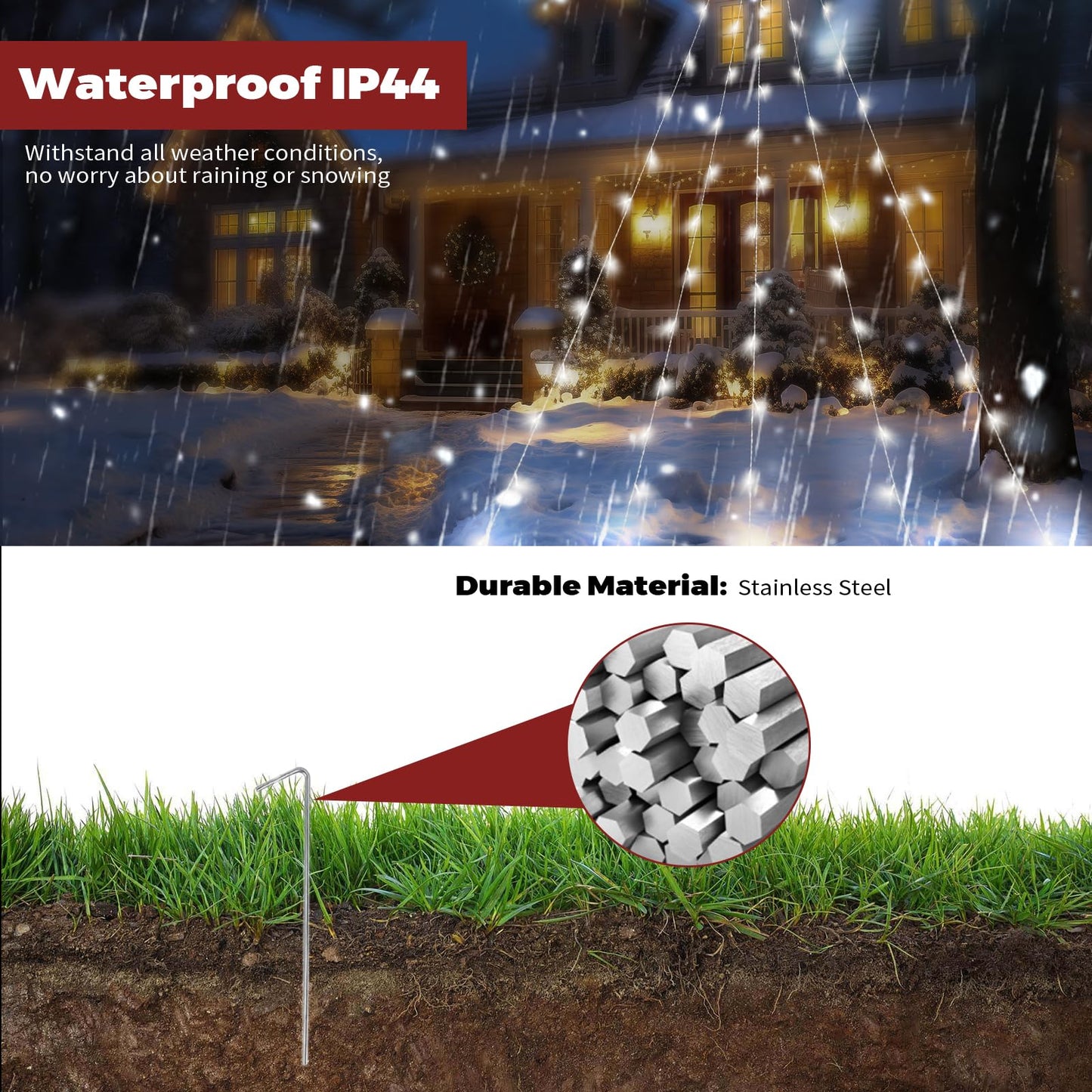 Large Size 16.5FT Solar String Lights Outdoor, 8 Modes Solar Christmas Tree Light, Outdoor Solar Christmas Lights Decortions for Eaves, Tree, Patio (Cool White)