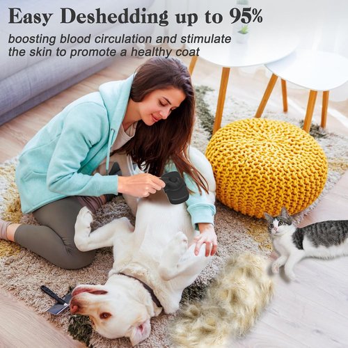 Dipoo Self-Cleaning Shedding Brush - Skin-Friendly Grooming Tool for Dogs & Cats | Deshedding & Hair Removal, Black