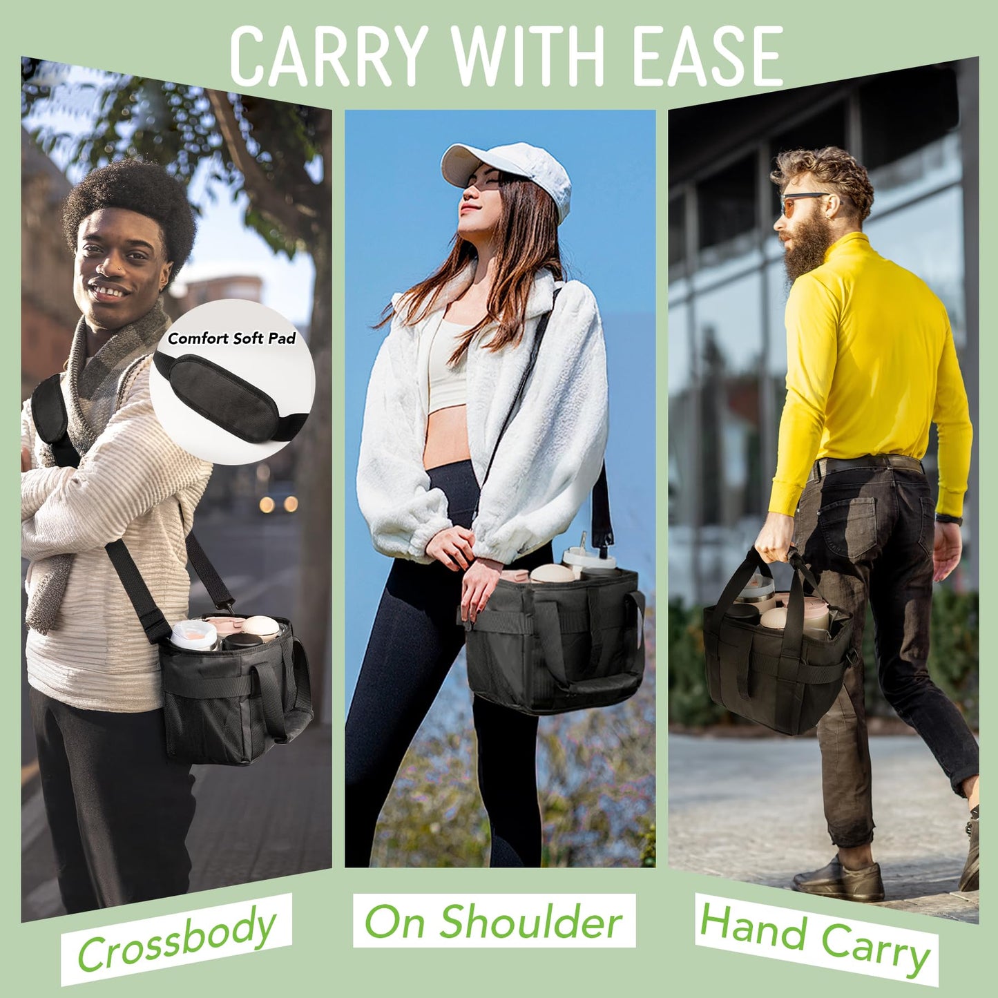 Water Bottle Bag-Water Bottle Holder with Strap, Reusable 4 Drink Carrier Caddy with Adjustable Dividers,Fits Full Size Tumblers And Cup, Multiple Bottle Organizer for Car & Outdoors