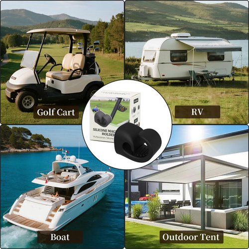 Cilkus Magnetic Golf Cart Accessory 2-Pack – Silicone Multipurpose Mounts with Strong Grip for Outdoor Use (Black+Gray)