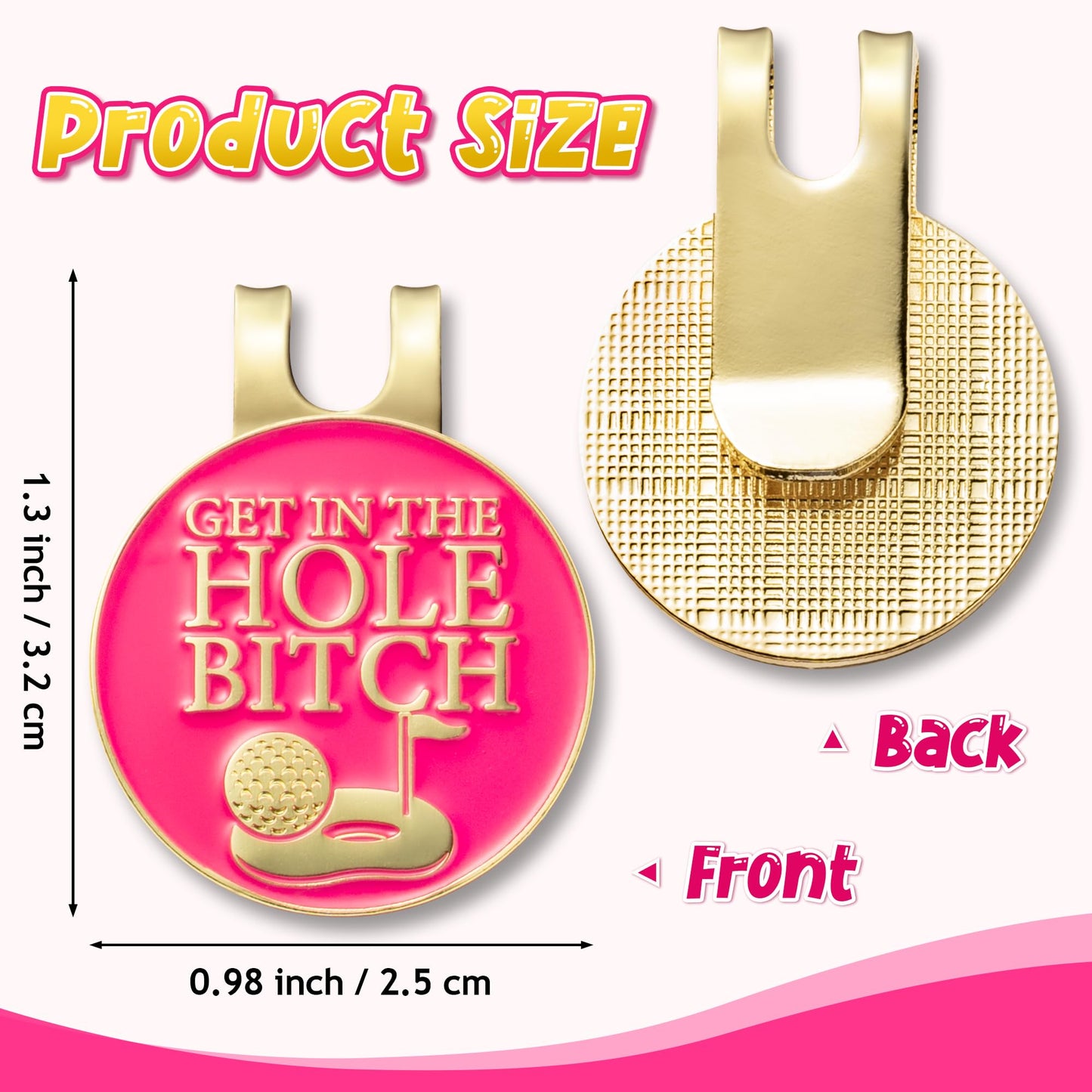 VERSRH Golf Ball Marker Clips - 2 Pcs Pink Funny Golf Ball Markers with 2pcs Magnetic Hat Clips & Pink Velvet Pouch Removable Attaches Caps Gift for Women Girls Golfer Club Accessories