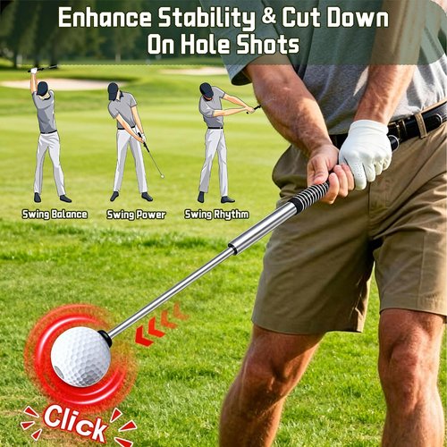 OXU ION Retractable Golf Swing Trainer, Golf Grip Training Aid for Strength & Tempo Practice – Click Feedback Stick for Chipping & Hitting, Portable Warm-Up Trainer for Beginners Indoor/Outdoor