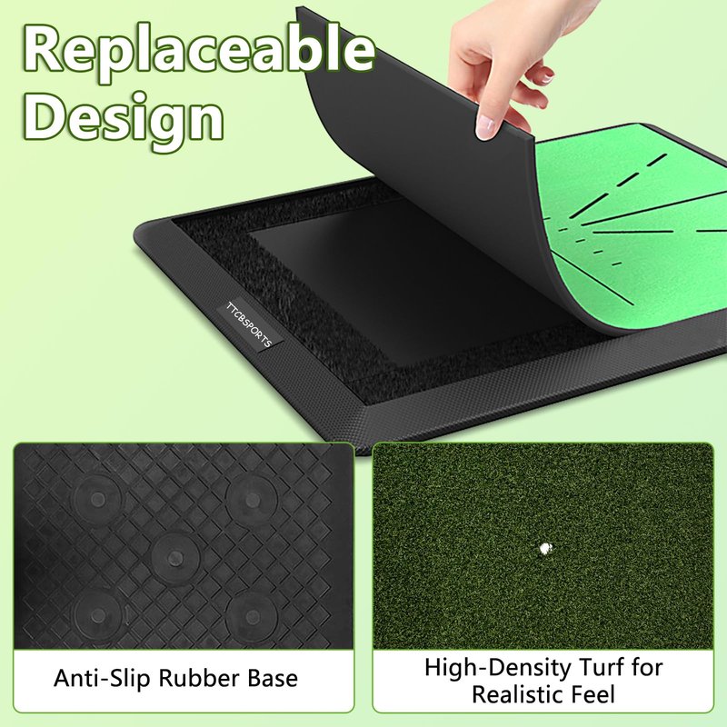 Golf Hitting Mat Indoor, Golf Practice Mat Outdoor, Chipping Training Mats – Replaceable Pad with Instant Swing Path Feedback for Backyard Driving Garden - 13" x 17"