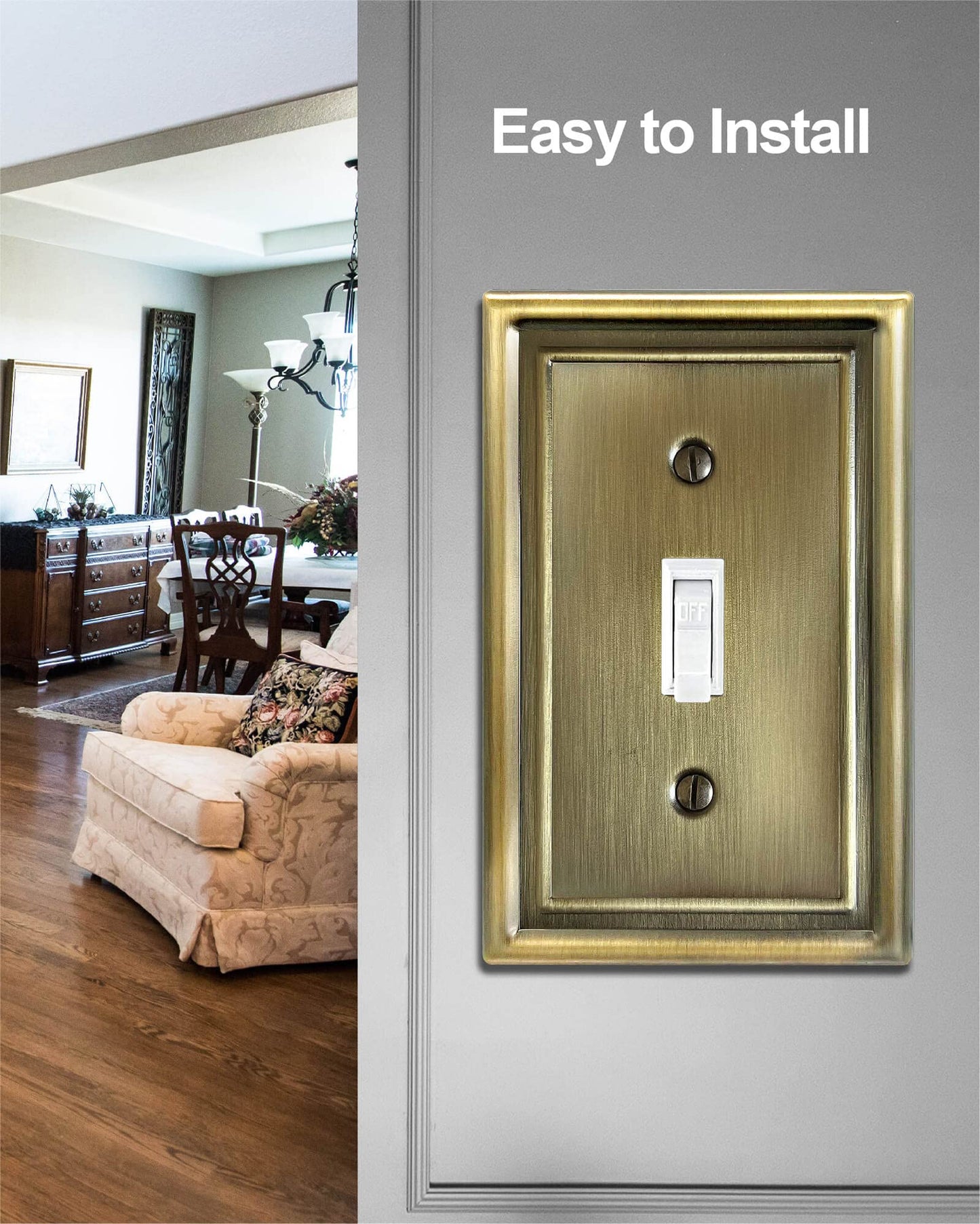 ZILLSEA 2-Pack Light Switch Covers, Single Toggle Switch Plate Cover, Decorative Antique Brass Metal Wall Plate, 3.15''*4.88'', Midsize