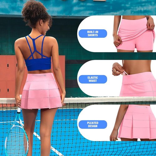 JoyGirl Women's Tennis Skirt - High Waist Pleated Golf Skirt with Pockets for Active Comfort