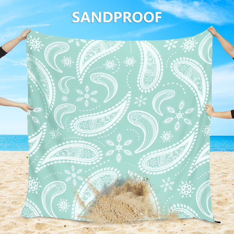 WIWIGO Beach Blanket Sandproof Extra Large Beach Mat Adults Waterproof Quick Drying Sand Free Mat with 4 Stakes & 4 Corner Pockets for Outdoor Travel Camping Hiking White 79" X 83"