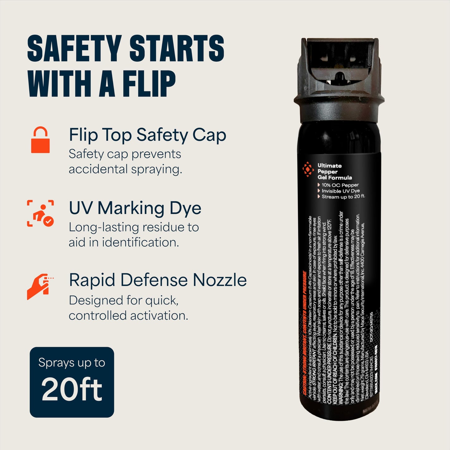 Mace Pepper Gel - Magnum 4, 2.79 oz, 20 Feet Range, No Wind Blowback, Max Police Strength, Long Lasting UV Dye, Flip Top Safety Cap, Self Defense Pepper Spray Gel for Women & Men - Black
