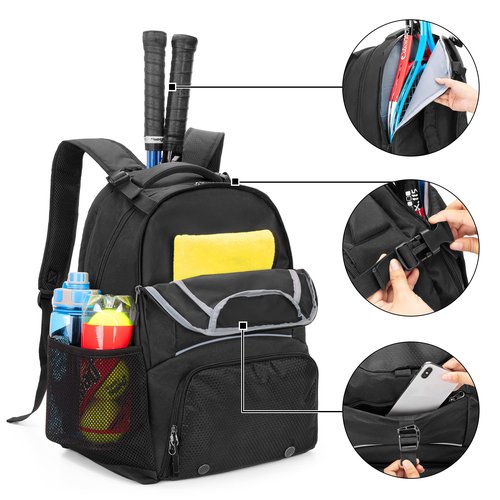 DSLEAF Tennis Backpack for 2 Rackets, Tennis Bag with Separate Ventilated Shoe Space for Tennis/Pickleball/Badminton/Squash Racquet and Accessories