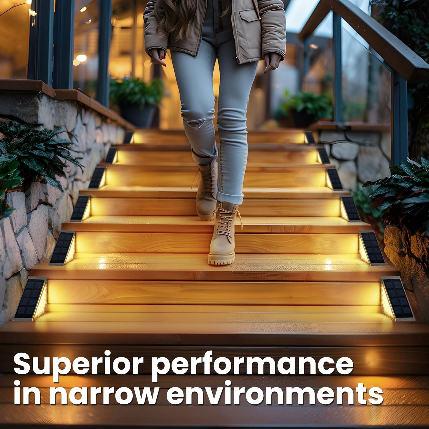 SOLPEX Solar Stair Lights for Outside,24 LEDs Solar Step Lights Outdoor Waterproof Decor for Stair, Step, Deck, Fence, Balcony, Patio, Wall, Yard, Garden (6 Pack, Gray Shell&Warm White)