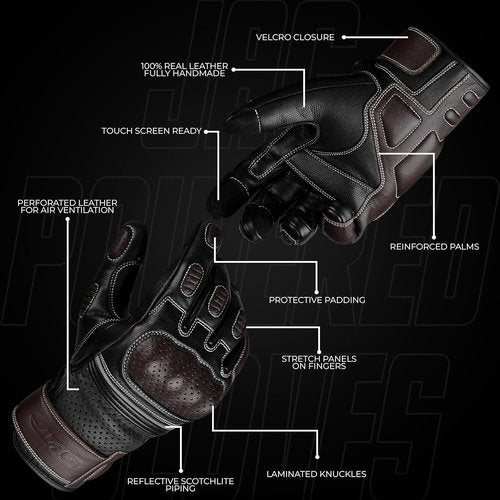 J.A.G. Motorcycle Gloves - Premium Leather Perforated Gloves for Men with Knuckle Protection | Touchscreen Riding Gear